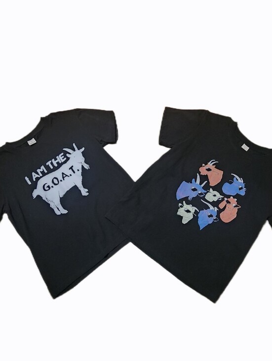 None Other - Lot of 2 Boys Black Graphic T-Shirts Size Large G.O.A.T. Goat Tee Bundle Unbrand